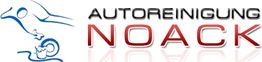 Logo der Autoreinigung Noack mit abstraktem blauen Auto und reflektierendem Schriftzug.