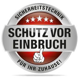 "Rundes Siegel: 'Schutz vor Einbruch'. Oben: Sicherheitstechnik. Unten: Für Ihr Zuhause!"