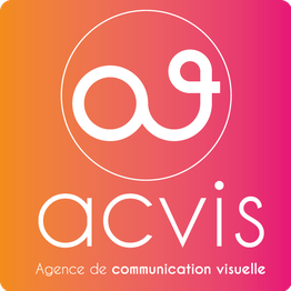 Logo d'ACVIS, agence de communication visuelle, sur fond dégradé orange-rose.