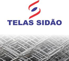 Logo da Telas Sidão com imagem de rolo de arame ao fundo.