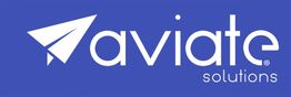 Logo von Aviate Solutions mit Papierflugzeug-Symbol auf blauem Hintergrund.