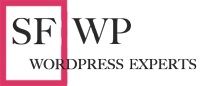 Logo reading "SF WP WORDPRESS EXPERTS" with a pink border around "SF".