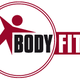 Rotes Logo mit stilisierter Figur und Text "Body Fit" in Schwarz und Rot.