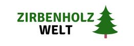 Logo: Der Text "ZIRBENHOLZ WELT" mit einem grünen Tannenbaum-Symbol rechts daneben.