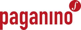 Rotes Logo mit dem Schriftzug "paganino" und einem stilisierten "f" in einem Kreis oben rechts.