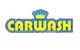 CARWASH-Logo in Blau und Gelb mit Krone darüber.