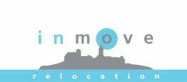 Logo von "Inmove Relocation" mit Skyline-Silhouette, blauem Design und Schriftzug in Grau.