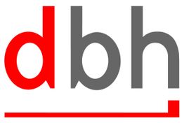 Logo mit den Buchstaben "dbh" in Rot und Grau, darunter eine rote Unterstreichungslinie.