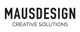 Schwarzer Text: "MAUSDESIGN" oben, "CREATIVE SOLUTIONS" unten auf weißem Hintergrund.