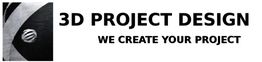 Zwart-wit logo met tekst: "3D Project Design. We create your project."