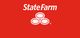 Red background with white State Farm logo and three ovals in the center.