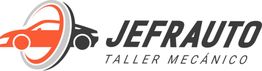 Logotipo de Jefrauto Taller Mecánico con coche naranja estilizado.