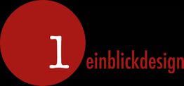 Rotes Logo mit der Nummer 1 und dem Text "einblickdesign" auf schwarzem Hintergrund.