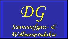 Blaues Logo mit gelber Schrift "DG Saunaaufguss- & Wellnessprodukte".