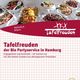 Verschiedene Schalen mit Speisen; Logo: TafelFreuden, Bio Partyservice in Hamburg.