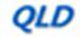 Blauer Schriftzug "QLD" auf weißem Hintergrund, leicht unscharf.