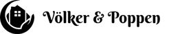 Logo von Völker & Poppen mit schwarzem Haus und Hand in einem Kreis.