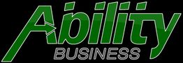 "Green 'Ability Business' logo on a black background."