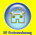 Blaues Symbol mit Hauszeichnung auf gelbem Hintergrund, Text: "SF-Ferienwohnung".