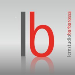 Logo mit einem grauen "l" und einem roten "b", vertikaler Text: "lernstudio barbarossa".