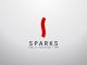 Logo mit rotem geschwungenem Strich über dem Text "Sparks Public Relations Firm".