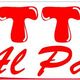 Insegna rossa della Trattoria "Al Parco" con scritte bianche ondulate.