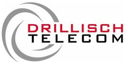 Logo von Drillisch Telecom mit stilisierten grauen Kreisen und rot-schwarzem Schriftzug.