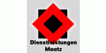 Rotes Quadrat auf schwarzem Hintergrund mit Text "Dienstleistungen Maatz" darunter.
