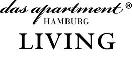 Schwarzer Text "das apartment HAMBURG LIVING" auf weißem Hintergrund in verschiedenen Schriftarten.