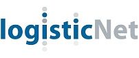 Logo di logisticNet con testo blu e grigio e punti grigi verticali.