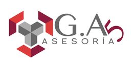 Logotipo de G.A. Asesoría con diseño geométrico en rojo y gris.