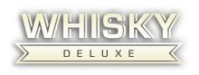 Textlogo "Whisky Deluxe" in weißer Schrift vor hellem Hintergrund.