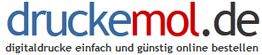 Logo von druckemol.de mit Slogan: "digitaldrucke einfach und günstig online bestellen".