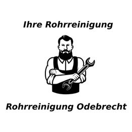 Illustration eines Handwerkers mit Schraubenschlüssel, Text: "Ihre Rohrreinigung Odebrecht".