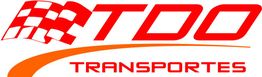 Logo rojo de TDO Transportes con una bandera de cuadros y una línea curva naranja.