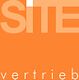Orange Grafik mit dem Text "SITE vertrieb" in großen und kleinen Buchstaben.