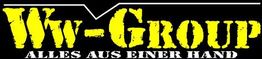 Logo: "Ww-Group" in Gelb auf Schwarz, darunter "Alles aus einer Hand" in Weiß.