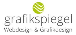 Logo von "grafikspiegel" mit grünem Symbol, Text: "Webdesign & Grafikdesign".