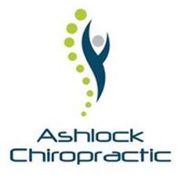 Logo for Ashlock Chiropractic with a stylized spine and person in green and blue.