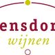 Logo van Bensdorp wijnen, tekst in rood en geel met gestileerde bogen.