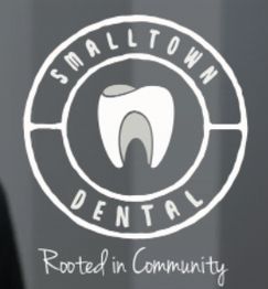 Logo of Smalltown Dental with a stylized tooth and text: "Rooted in Community".