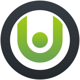 Grünes, stilisiertes "U" in einem schwarzen Kreis auf weißem Hintergrund.