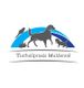 Logo mit Hund, Katze, Vogel, Kaninchen und Text "Tierheilpraxis Muldental" unter einem blauen Bogen.