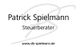 Patrick Spielmann, Steuerberater, www.stk-spielmann.de. Hintergrund mit geschwungenem Logo.