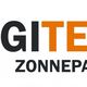 Hagitech-logo met zwarte en oranje tekst: "HAGITECH" en "ZONNEPANELEN".