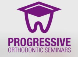 Paarse tandvormige grad cap met tekst: "Progressive Orthodontic Seminars".