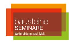 Logo mit Text: "bausteine SEMINARE, Weiterbildung nach Maß" auf farbigen Rechtecken.