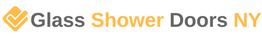 Logo with text "Glass Shower Doors NY" in gray and orange, with a checkmark icon on the left.