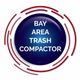 Blue circle with text "Bay Area Trash Compactor" surrounded by red arcs.