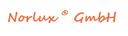 Logo mit der Aufschrift "Norlux GmbH" in orangefarbener Schrift auf weißem Hintergrund.